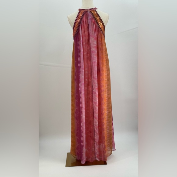 Zara Ombre Halter Maxi Pink Orange Flowing Chiffon Evening Summer Dress SZ XS - Picture 14 of 15